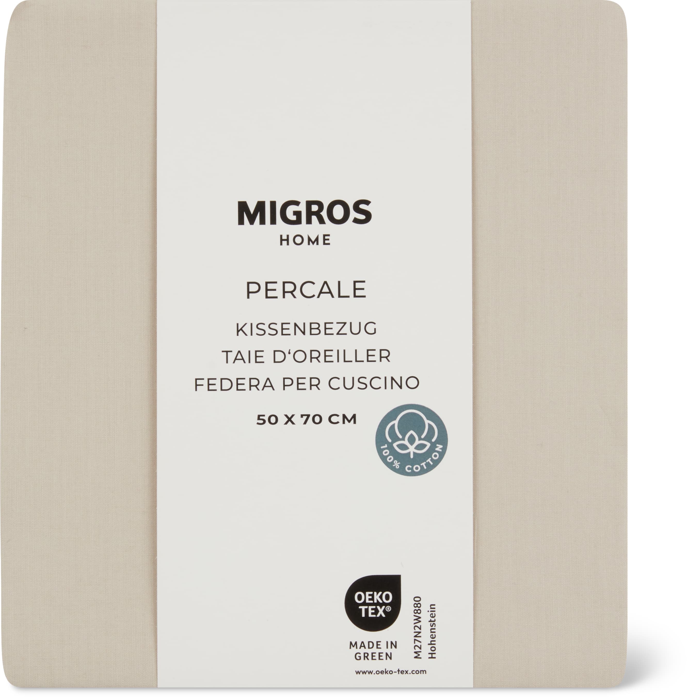 Federa per cuscino in percalle 50 x 70 cm, beige